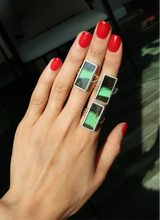 Load image into Gallery viewer, Green-Banded Swallowtail Silver and Platinum Ring From Peru
