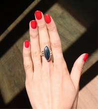 Load image into Gallery viewer, Blue Tigers Eye Silver and Platinum Ring From India
