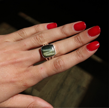 Load image into Gallery viewer, Blue Tigers Eye Silver and Platinum Ring From India