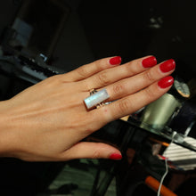 Load image into Gallery viewer, Blue Fire Rainbow Moonstone Silver & Platinum Crystal Ring Size 10 From India