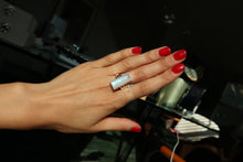 Load image into Gallery viewer, Blue Fire Rainbow Moonstone Silver & Platinum Crystal Ring Size 10 From India