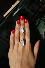 Load image into Gallery viewer, Blue Fire Rainbow Moonstone Silver and Platinum Ring From India