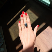 Load image into Gallery viewer, Blue Tigers Eye Silver and Platinum Ring From India