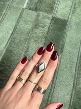 Load image into Gallery viewer, Black Obsidian Sheen Silver - Silver & Platinum Crystal Ring Size 5 Diamond Shape