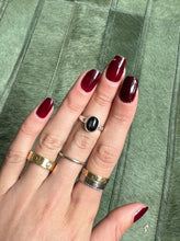 Load image into Gallery viewer, Black Obsidian Sheen Silver - Silver & Platinum Crystal Ring Size 5 Thailand Circle