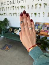 Load image into Gallery viewer, Black Obsidian and Herkimer Diamond Silver & Platinum Crystal Ring Size 6 from Uruguay/USA