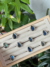 Load image into Gallery viewer, Blue Fire Labradorite Silver & Platinum Crystal Ring Size 5 from Canada