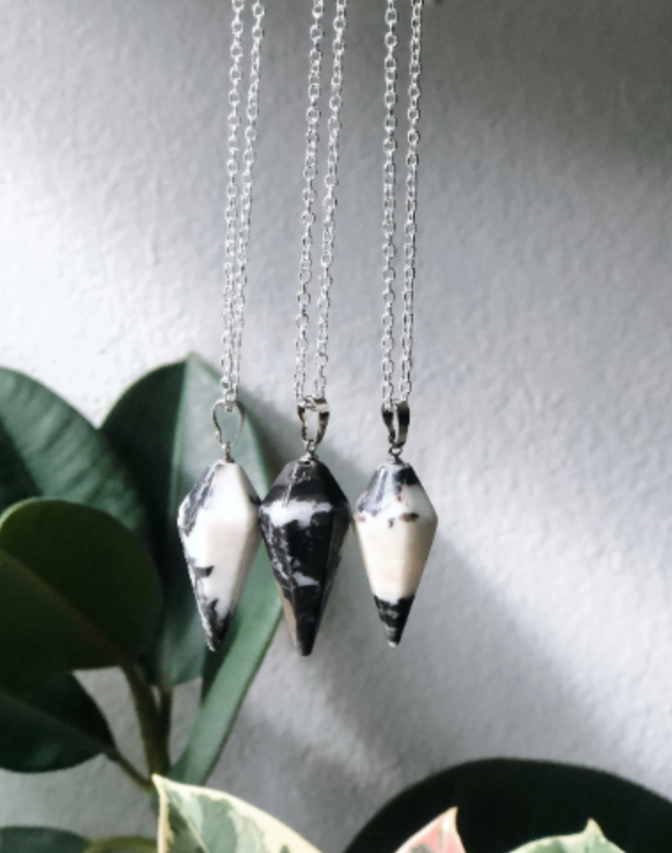 Black & White Zebra Jasper Pendulum Necklace