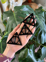 Load image into Gallery viewer, Black Obsidian Deadly Hallows Symbol Crystal Carving - (LAST IN STOCK)