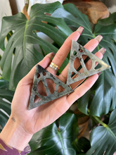 Load image into Gallery viewer, Labradorite Deadly Hallows Symbol Crystal Carving - (LAST IN STOCK)