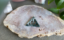 Load image into Gallery viewer, Moss Agate Deadly Hallows Symbol Crystal Carving