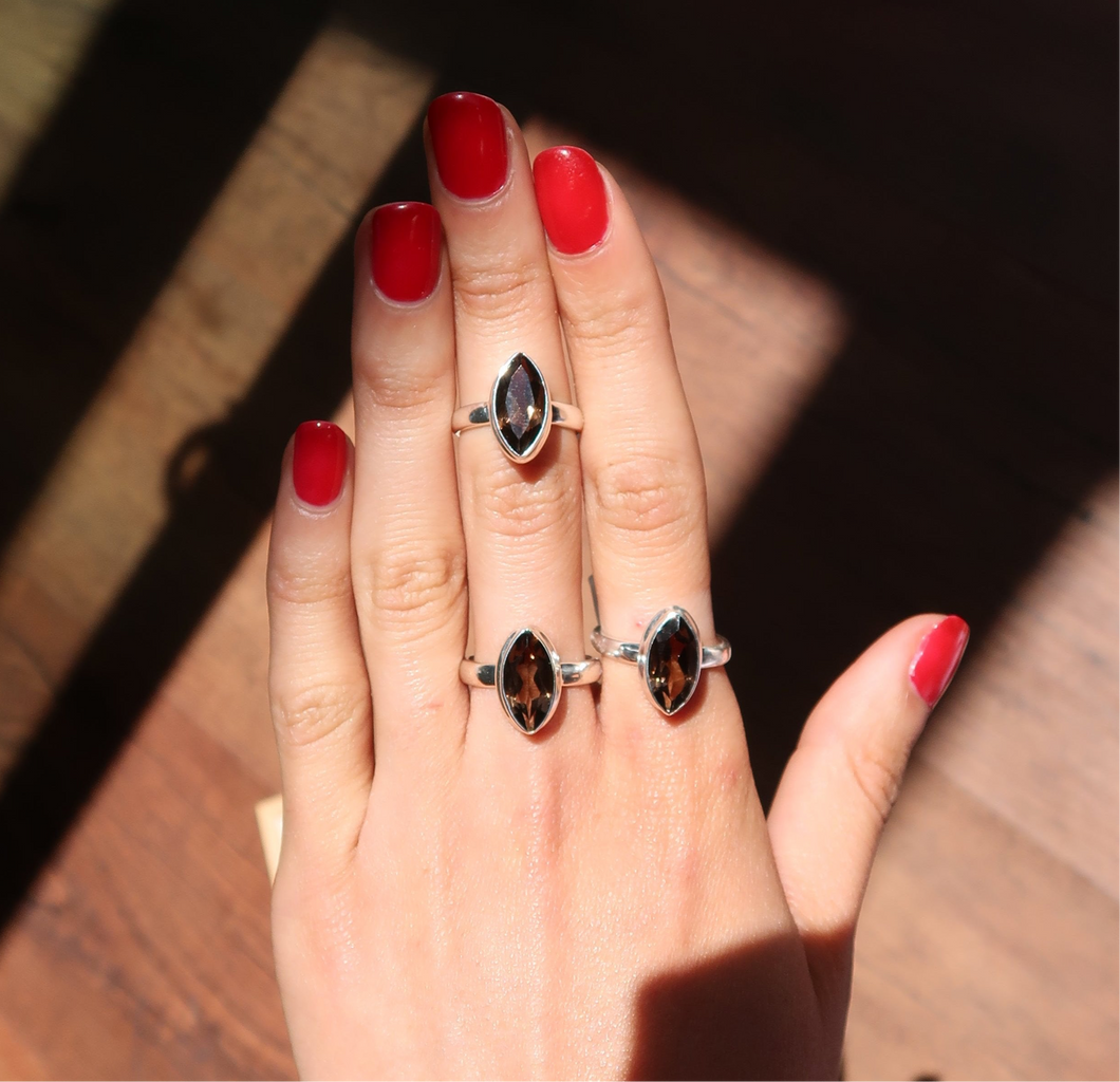 Smoky Quartz Silver and Platinum Ring From Brazil