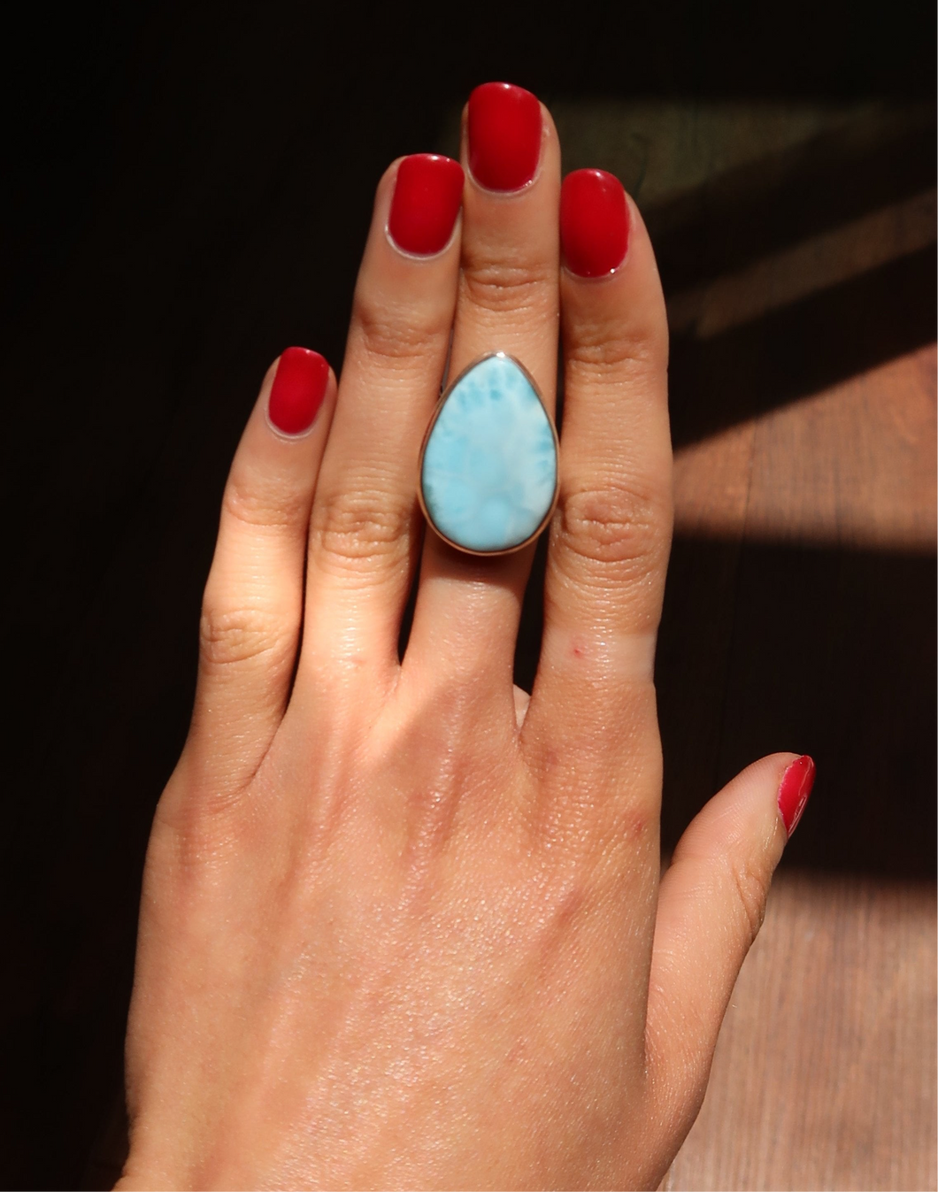 Larimar Silver and Platinum Ring From The Dominican Republic Size 6