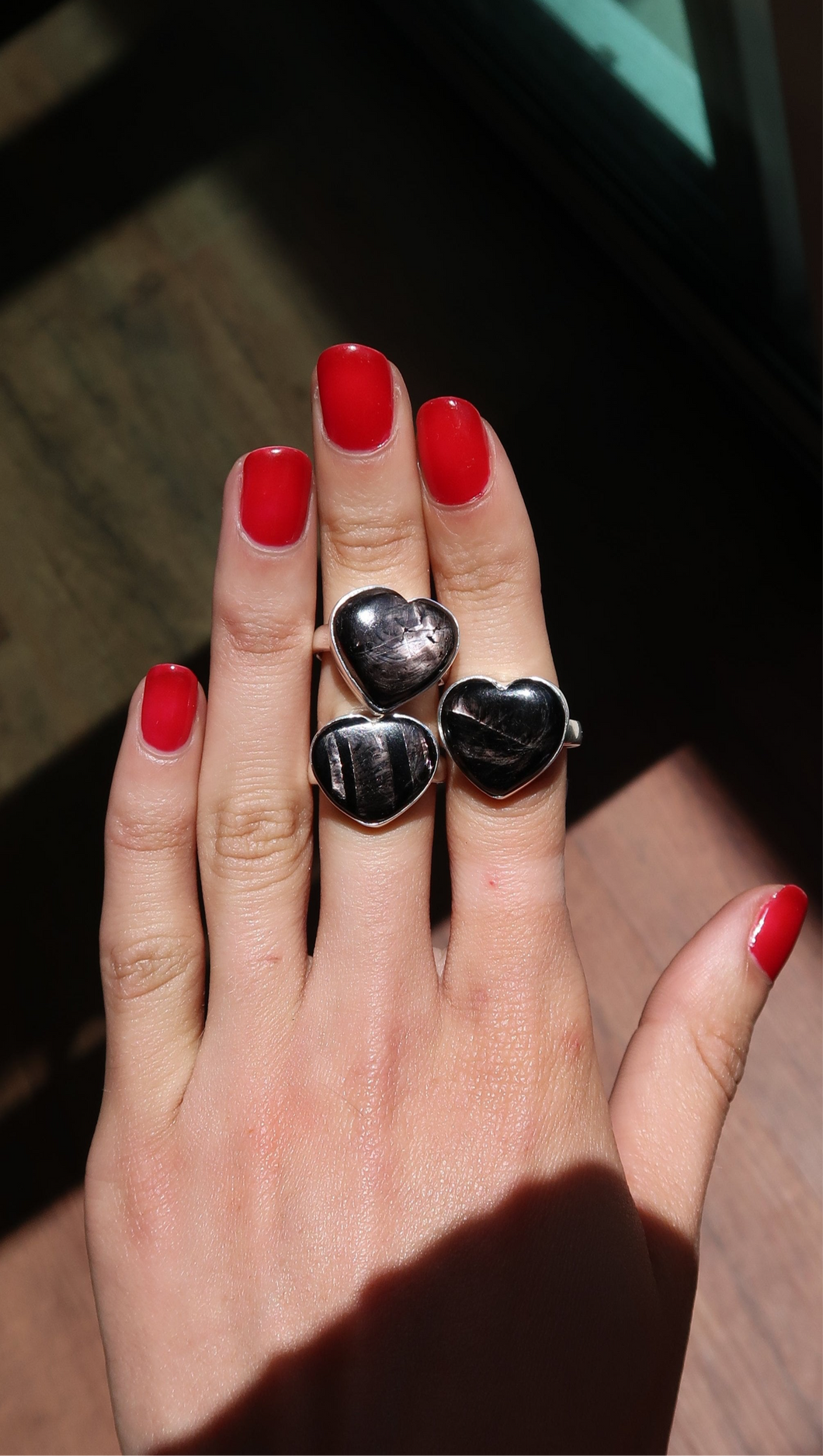 Hypersthene Silver and Platinum Heart Ring From The Adirondack Mountains