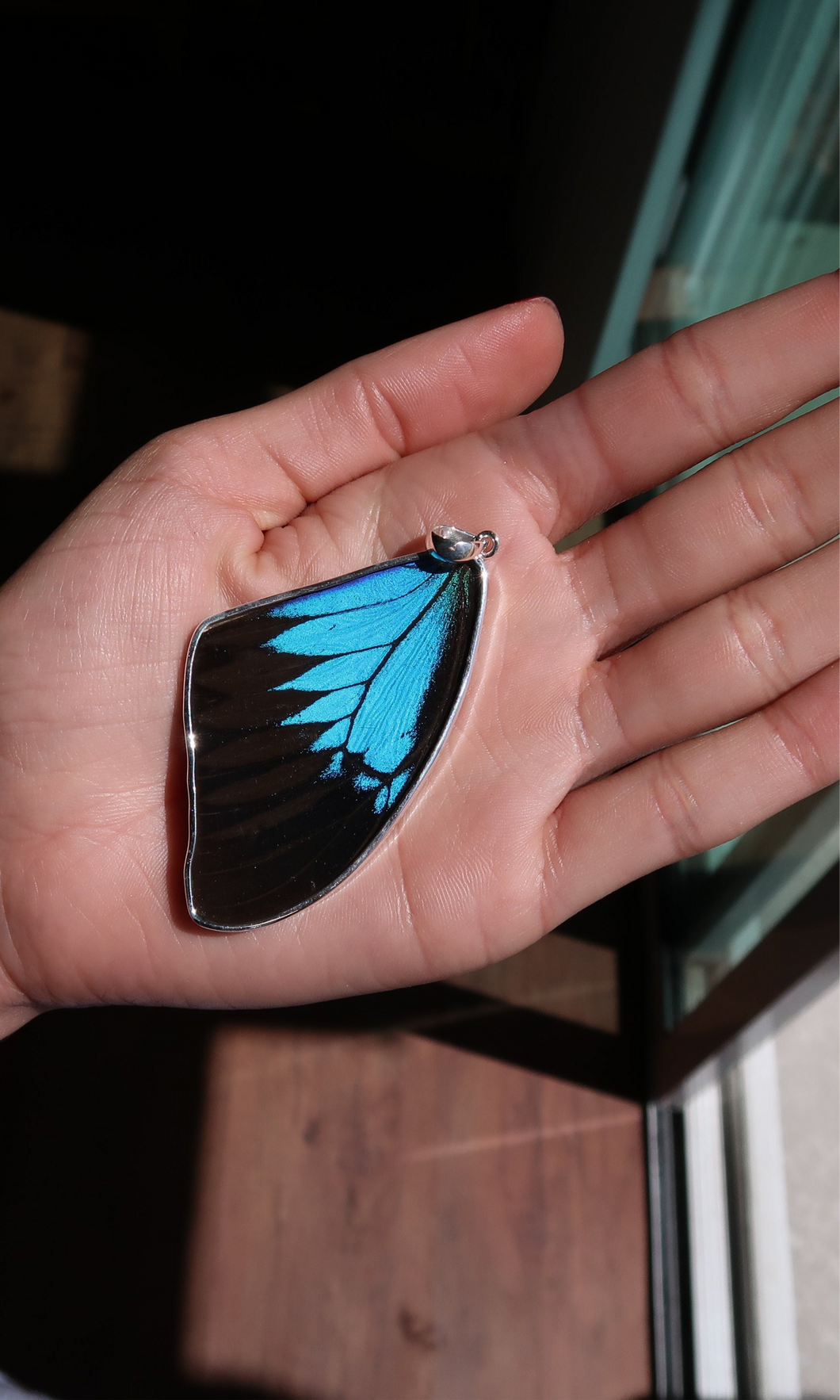 Mountain Blue Swallowtail Butterfly Silver & Platinum Pendant From Peru