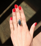 Blue Tigers Eye Silver and Platinum Ring From India