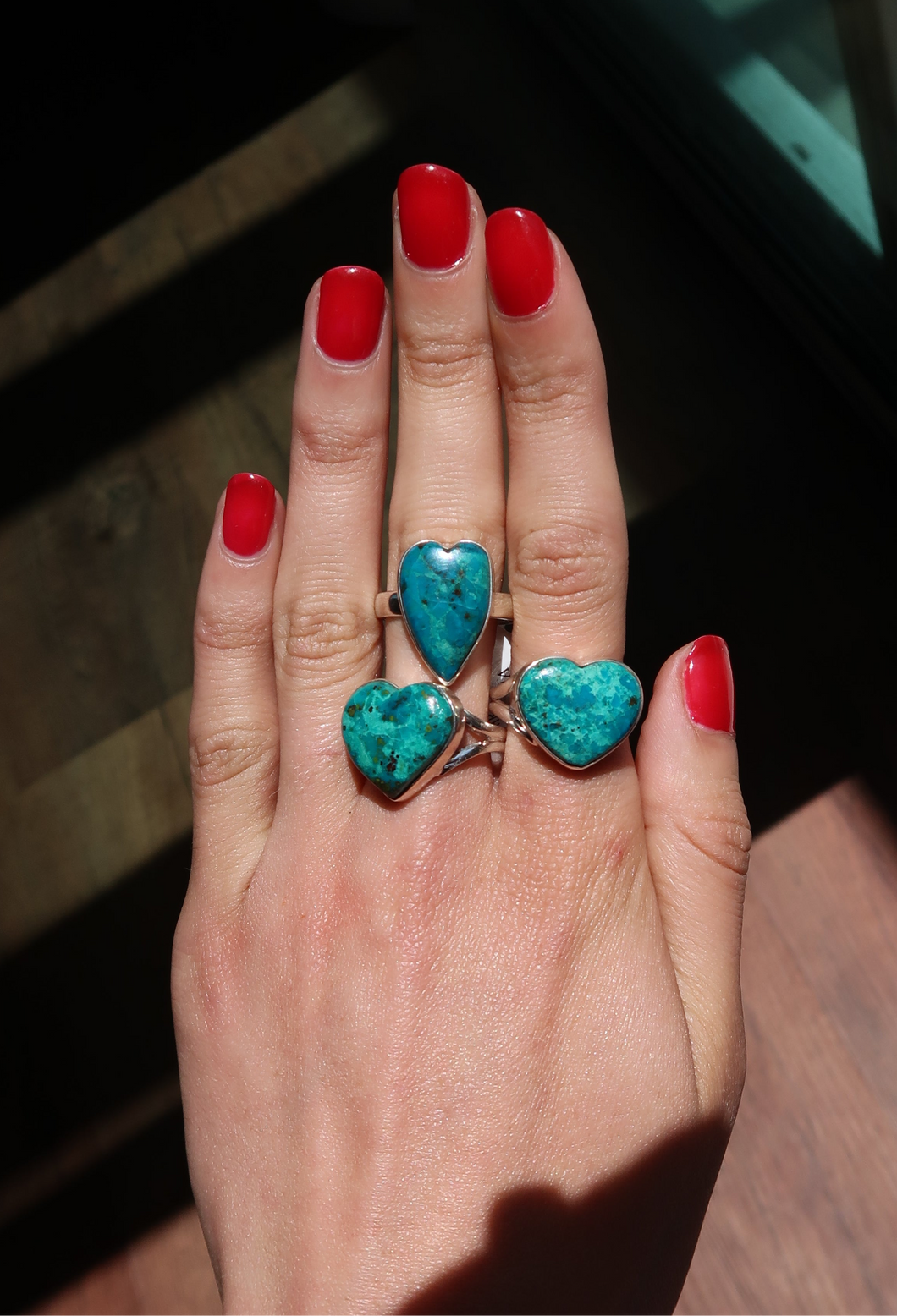 Chrysocolla Silver and Platinum Heart Ring From Arizona Size 9