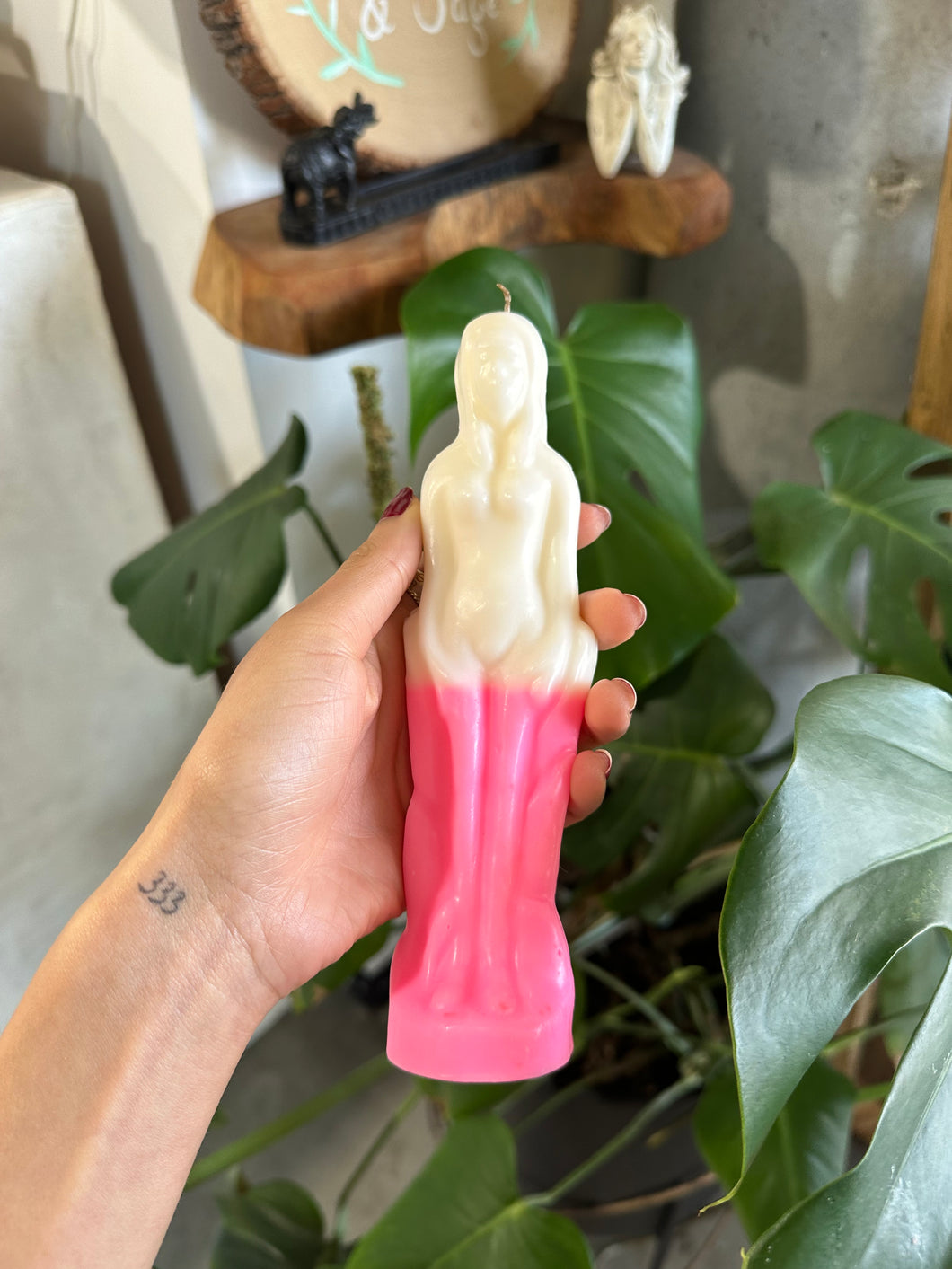 Pink and White Female Body Candle