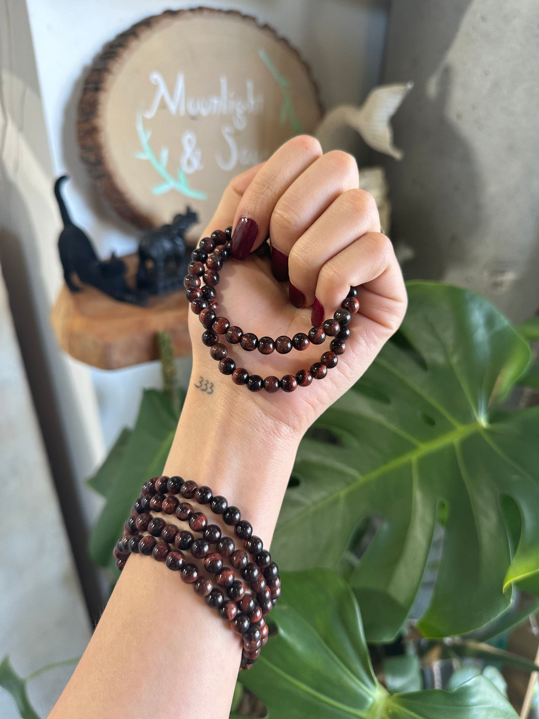 Red Tigers Eye Crystal Bracelet - 6mm Beads