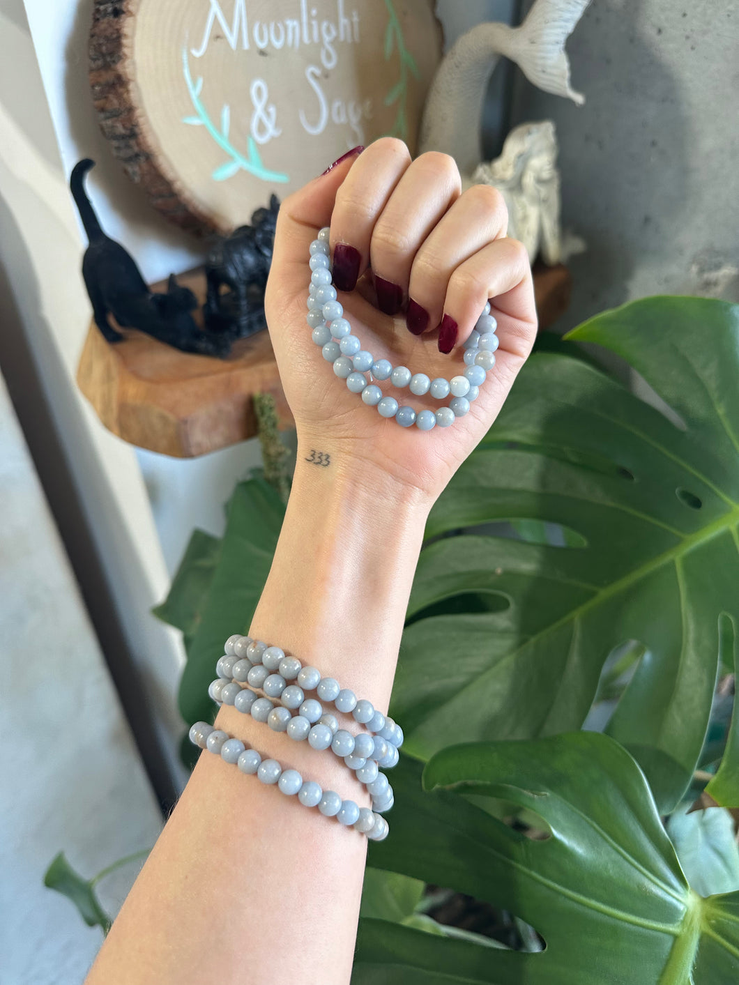 Blue Angelite Crystal Bracelet - 6mm Beads