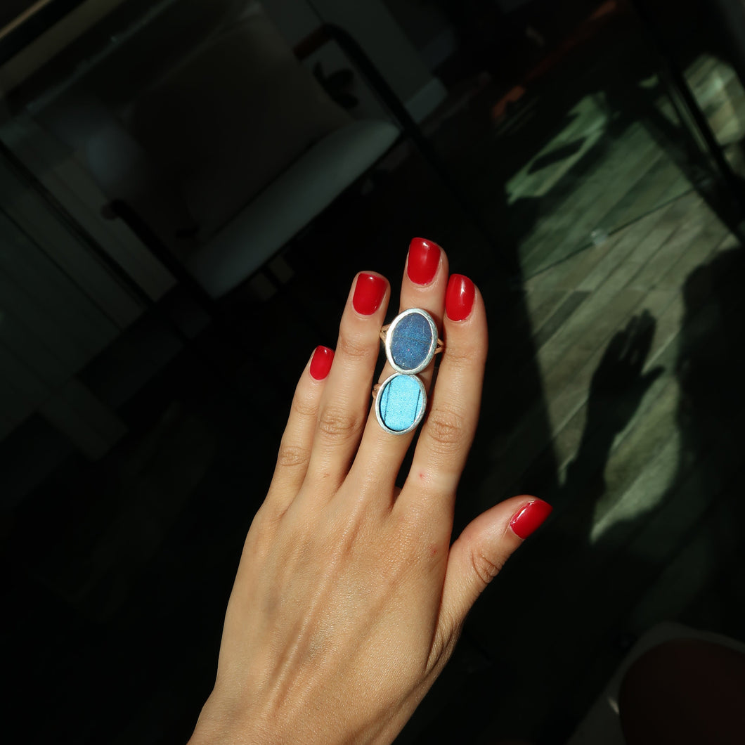 Blue Morpho Silver and Platinum Ring From Peru