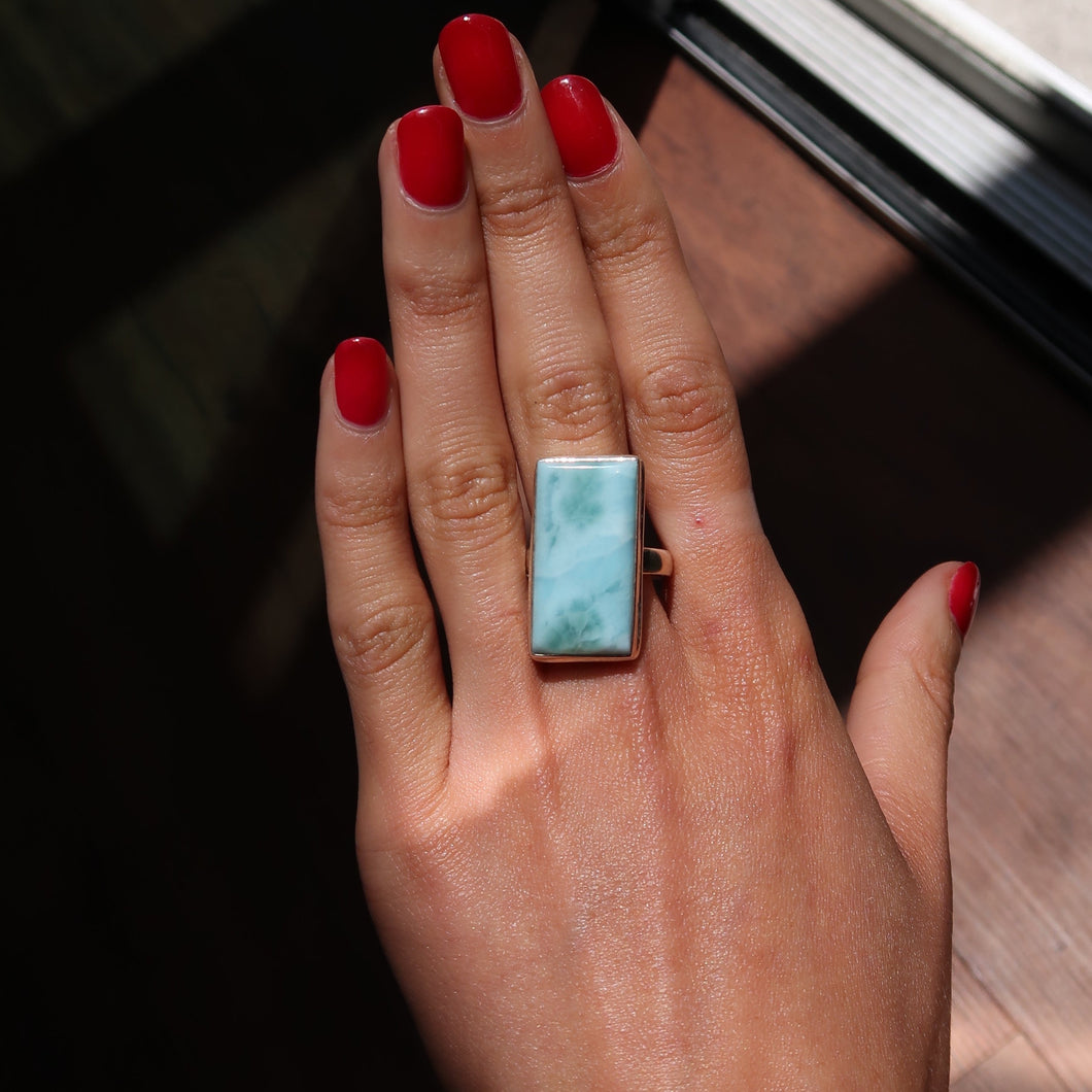 Larimar Silver and Platinum Ring From The Dominican Republic Size 10