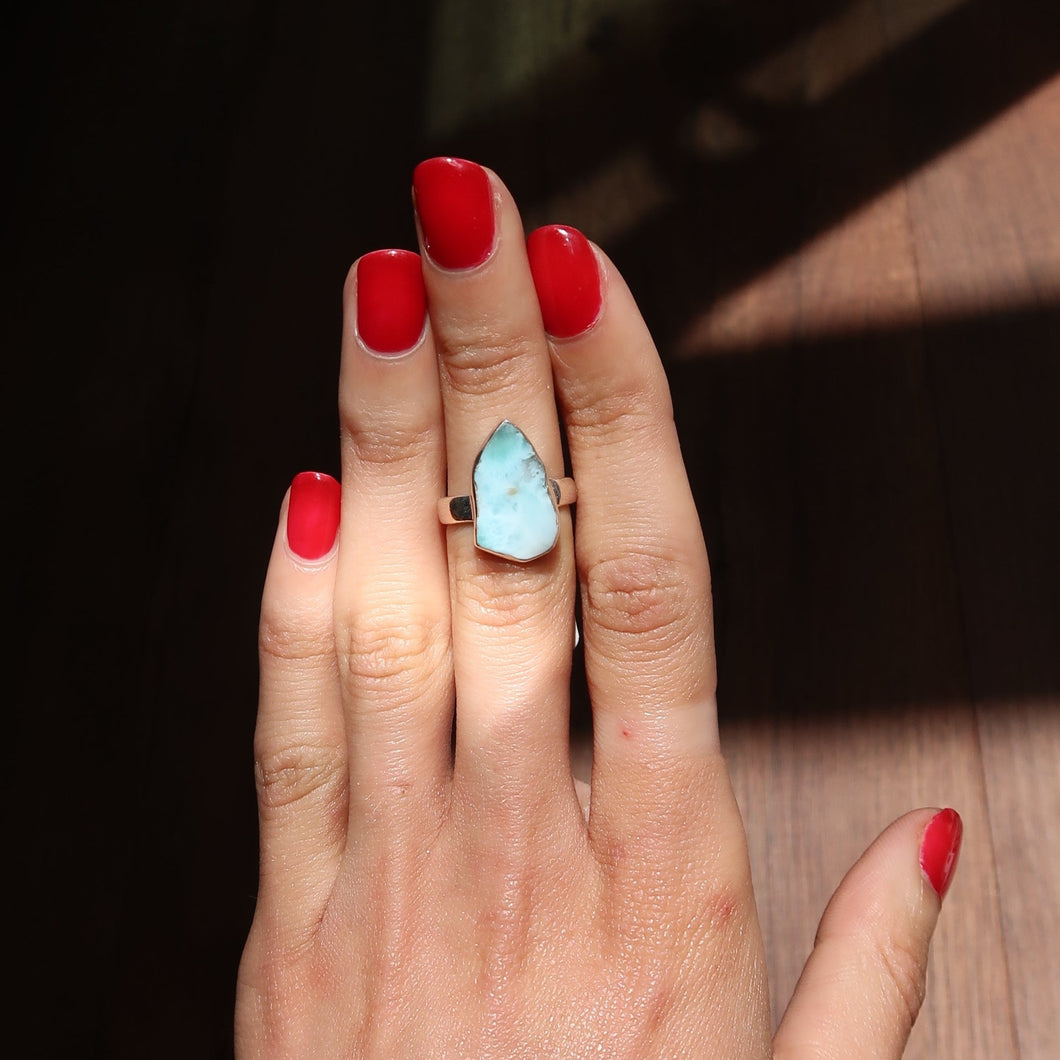 Larimar Silver and Platinum Ring From The Dominican Republic Size 5