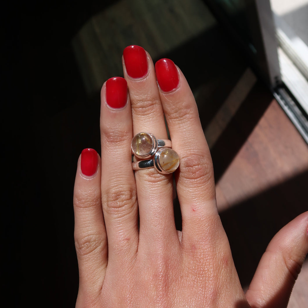 Golden Rutile Quartz Silver and Platinum Ring From Brazil