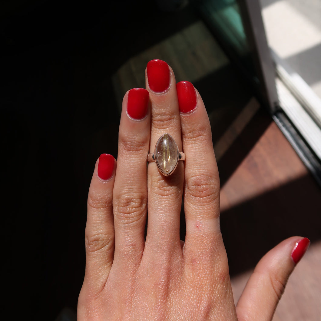 Golden Rutile Quartz Silver and Platinum Ring From Brazil