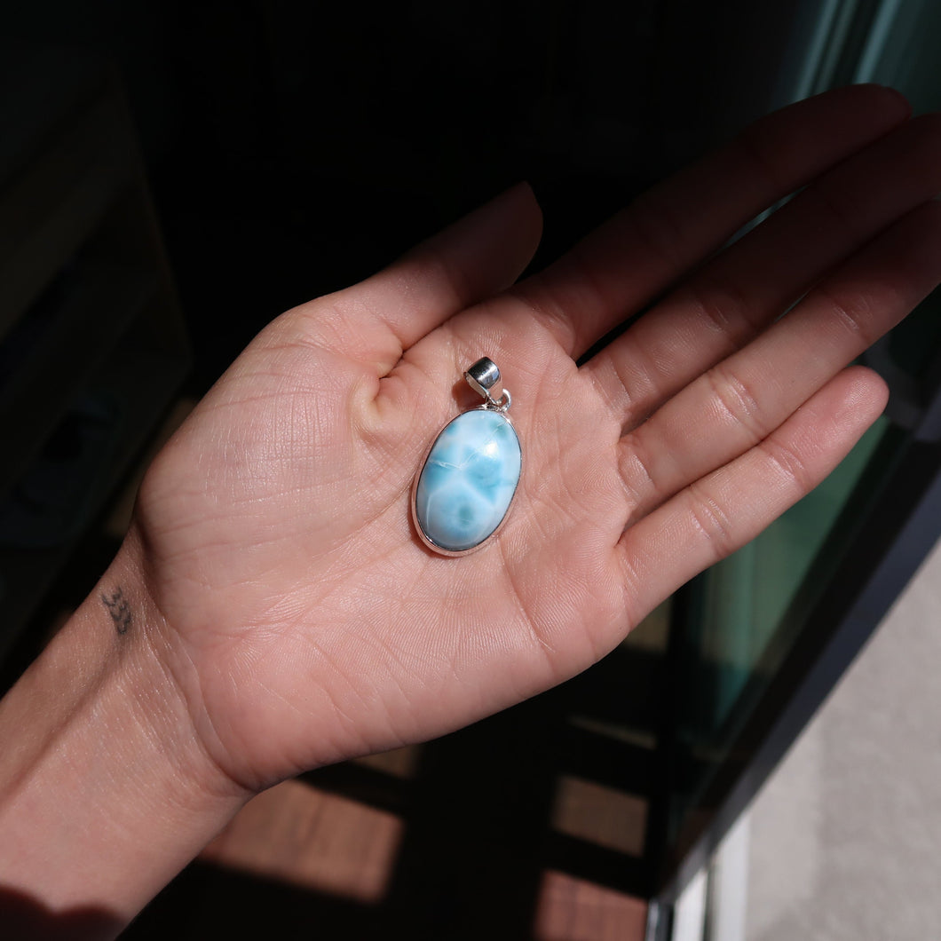 Larimar Silver & Platinum Pendant From the Dominican Replublic