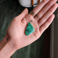 Malachite in Chrysocolla Silver & Platinum Pendant From Africa
