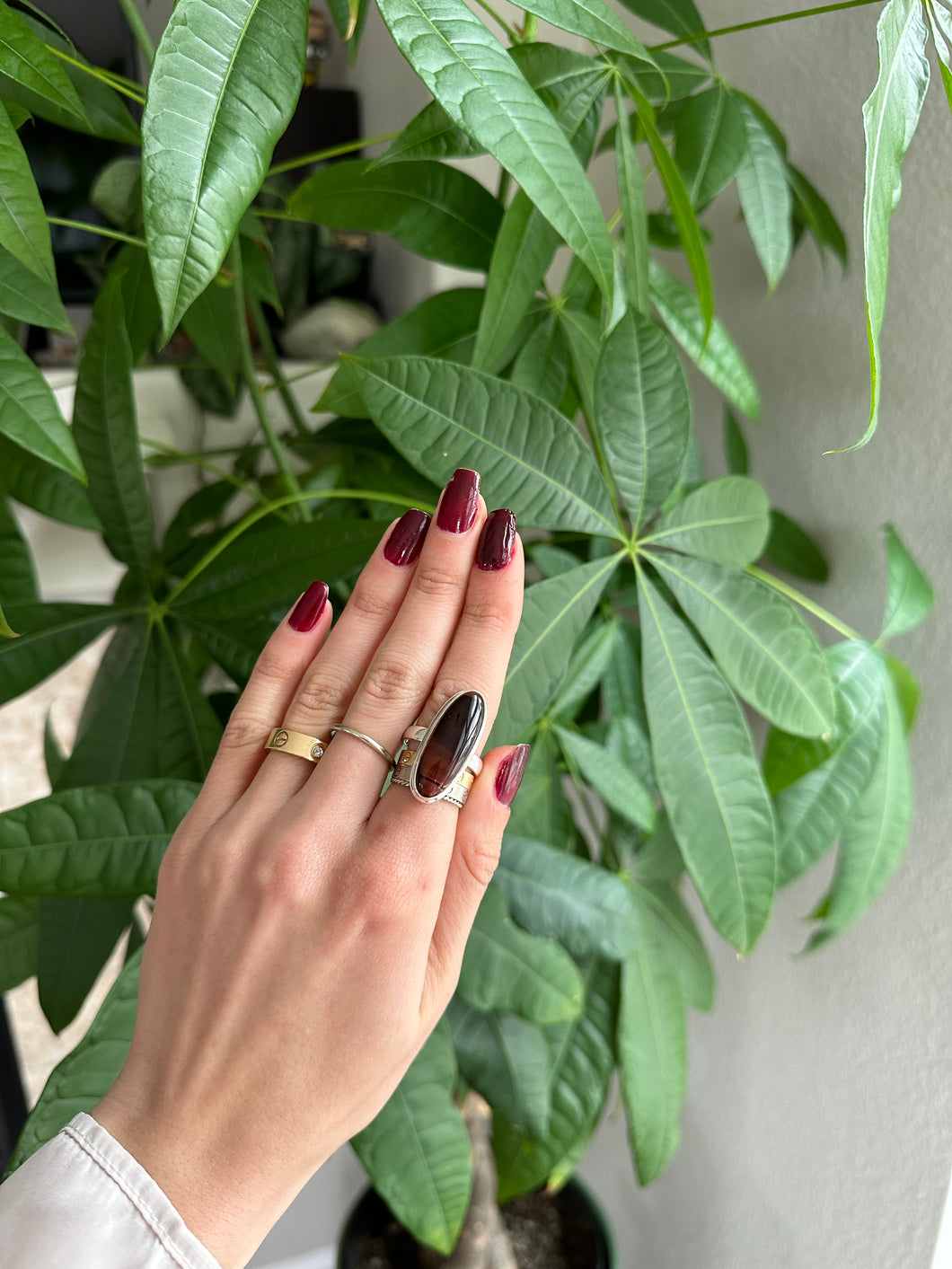 Red Tigers Eye Silver & Platinum Crystal Ring Size 9 S. Africa