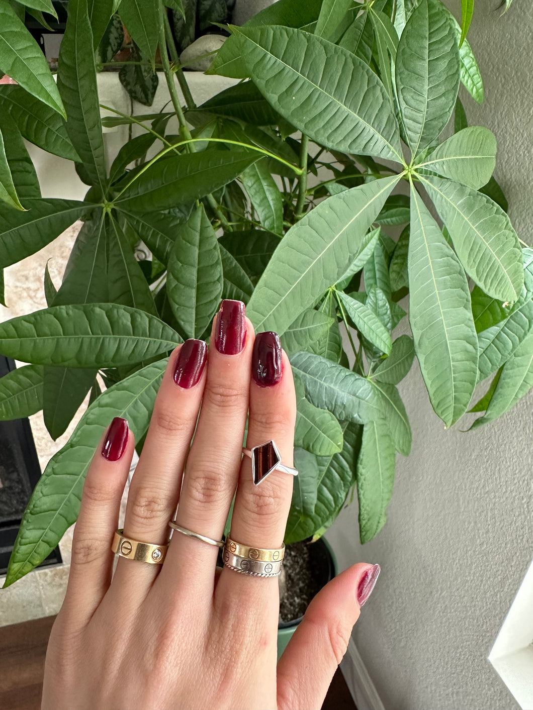 Red Tigers Eye Silver & Platinum Crystal Ring Size 6 S. Africa Kite Shape