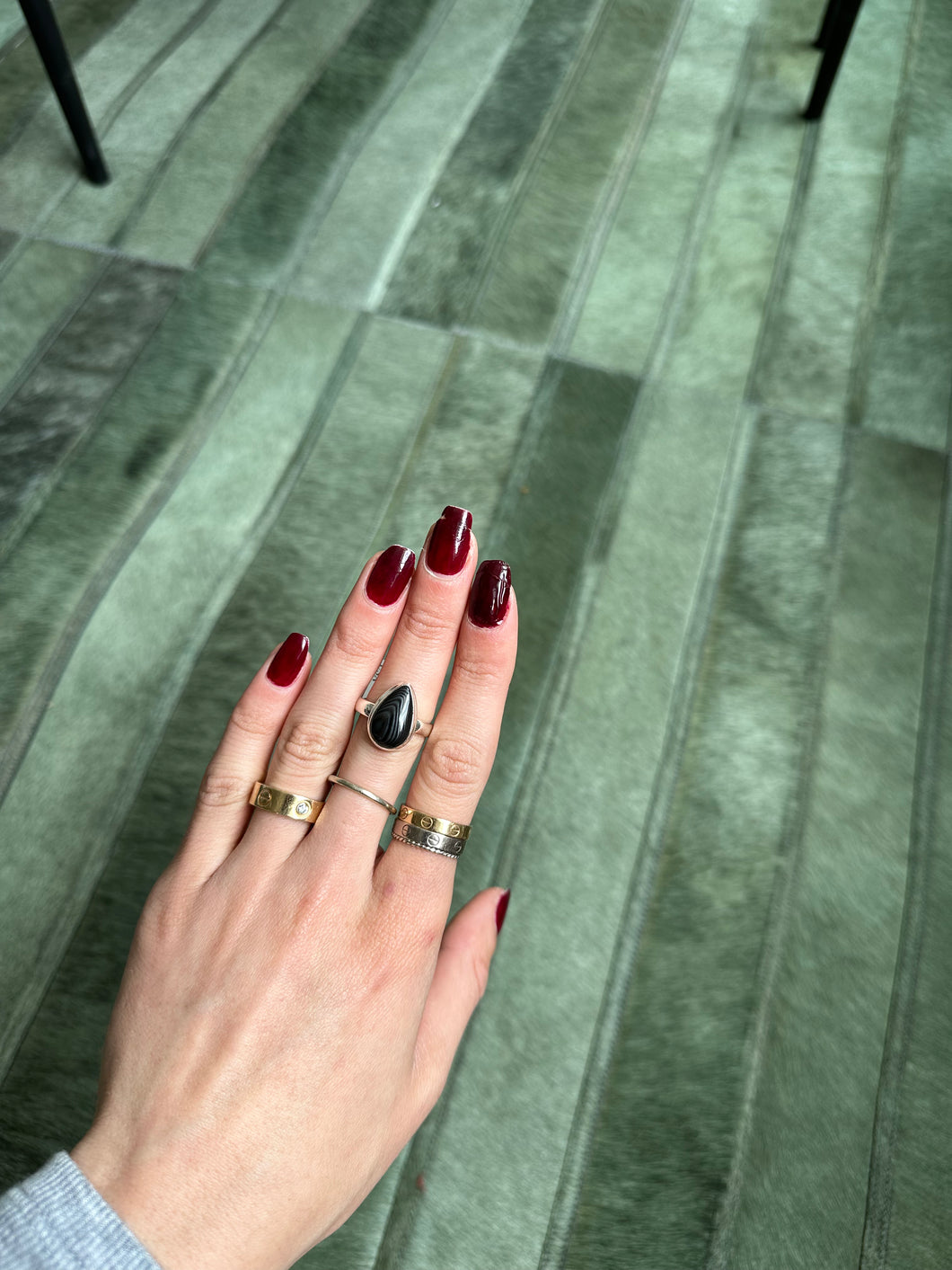 Psilomelane - Silver & Platinum Crystal Ring Size 8 USA