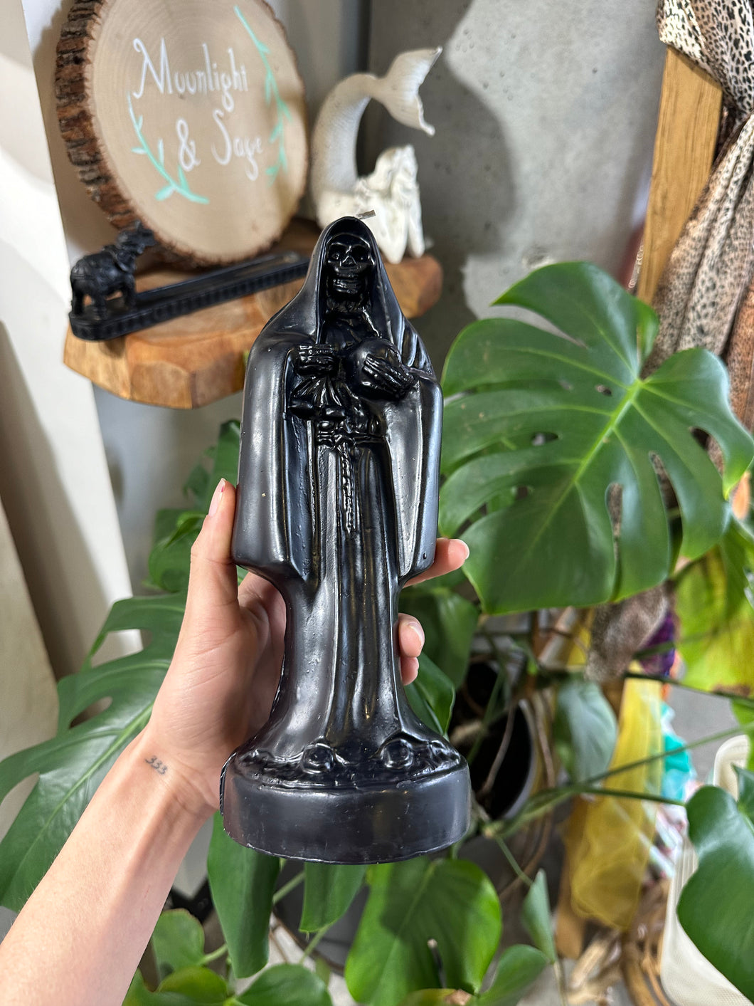 Large Black Santa Muerte Candle