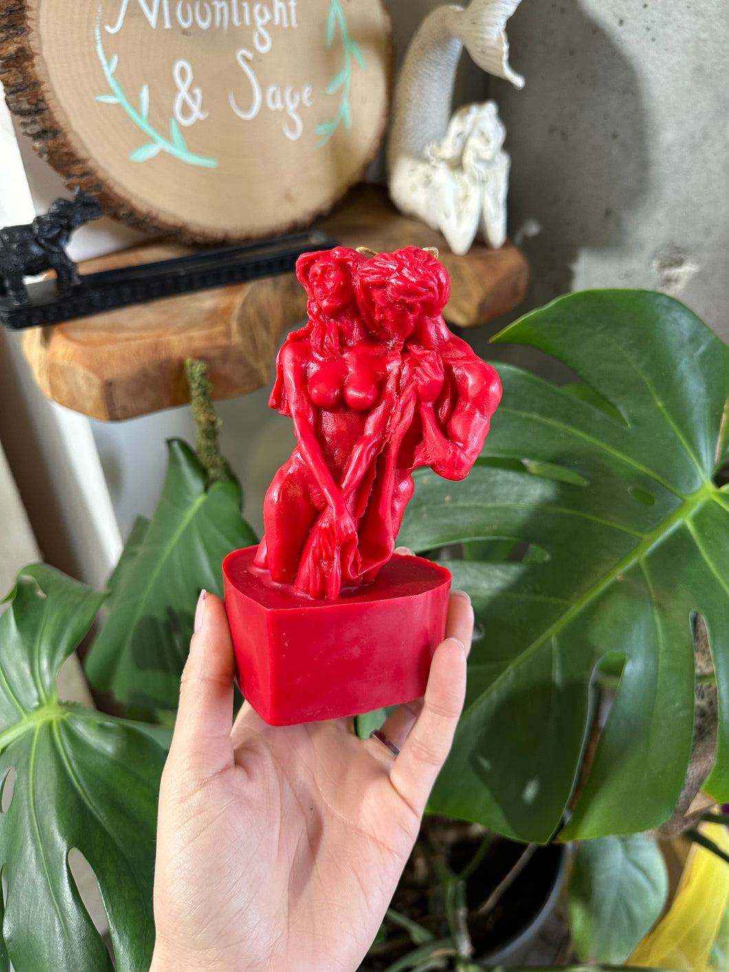 Red Embracing Couples Candle on Red Heart Base