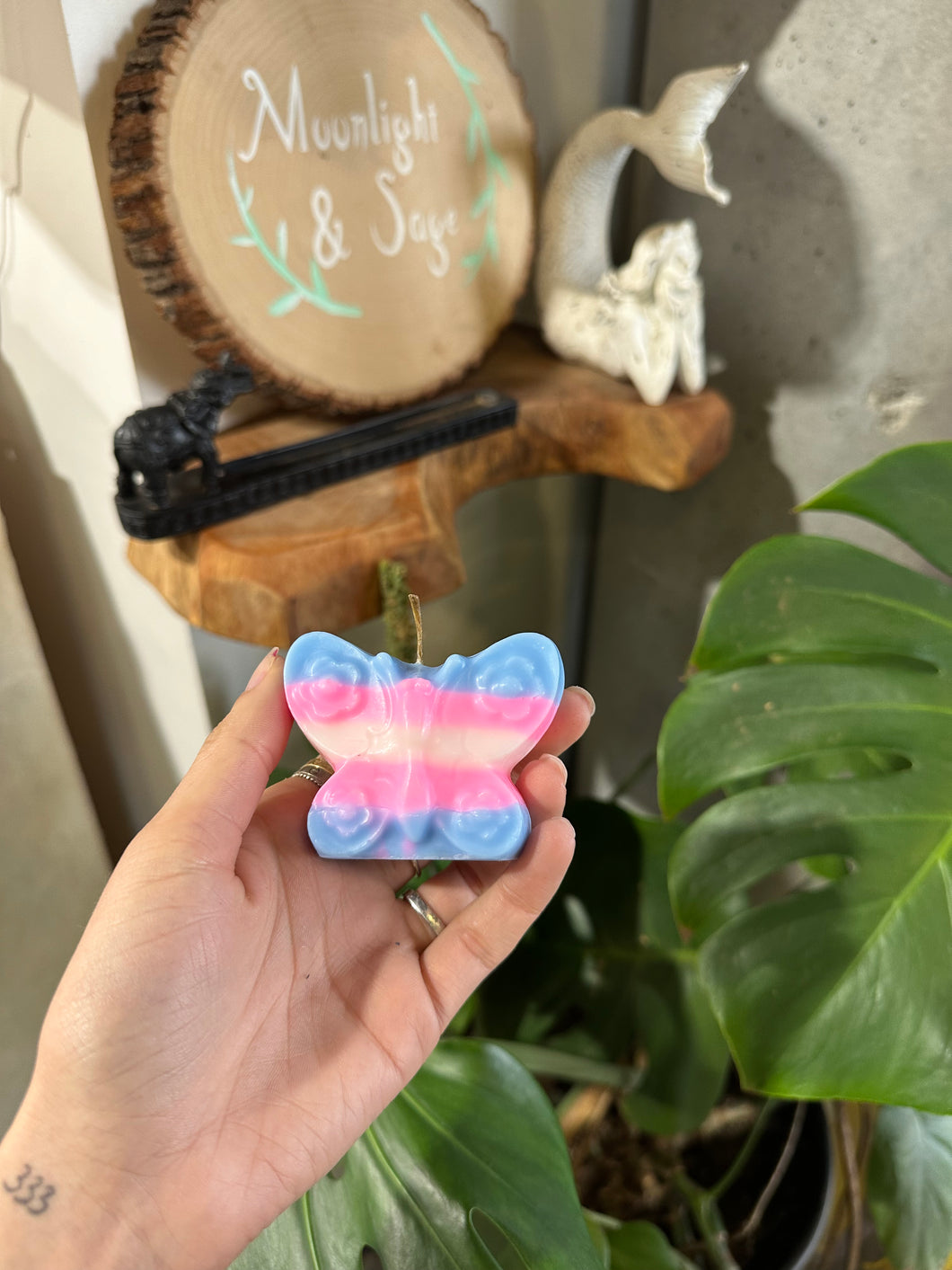 Trans Pride Butterfly Candle