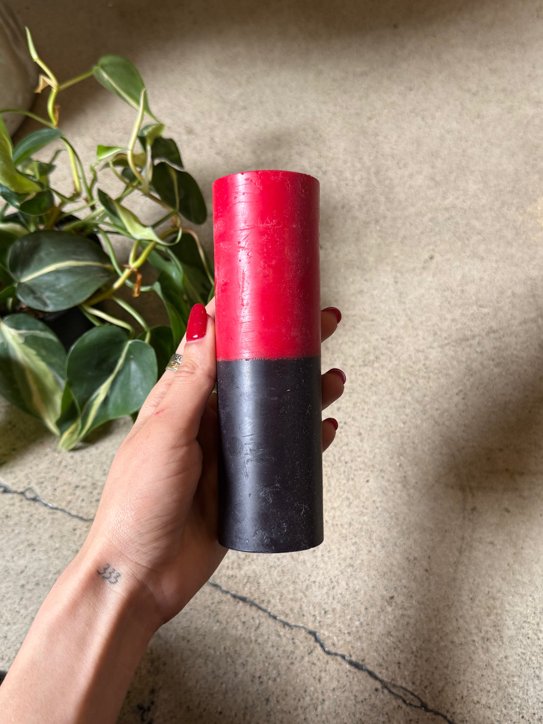 Red and Black Reversible Pillar Candle