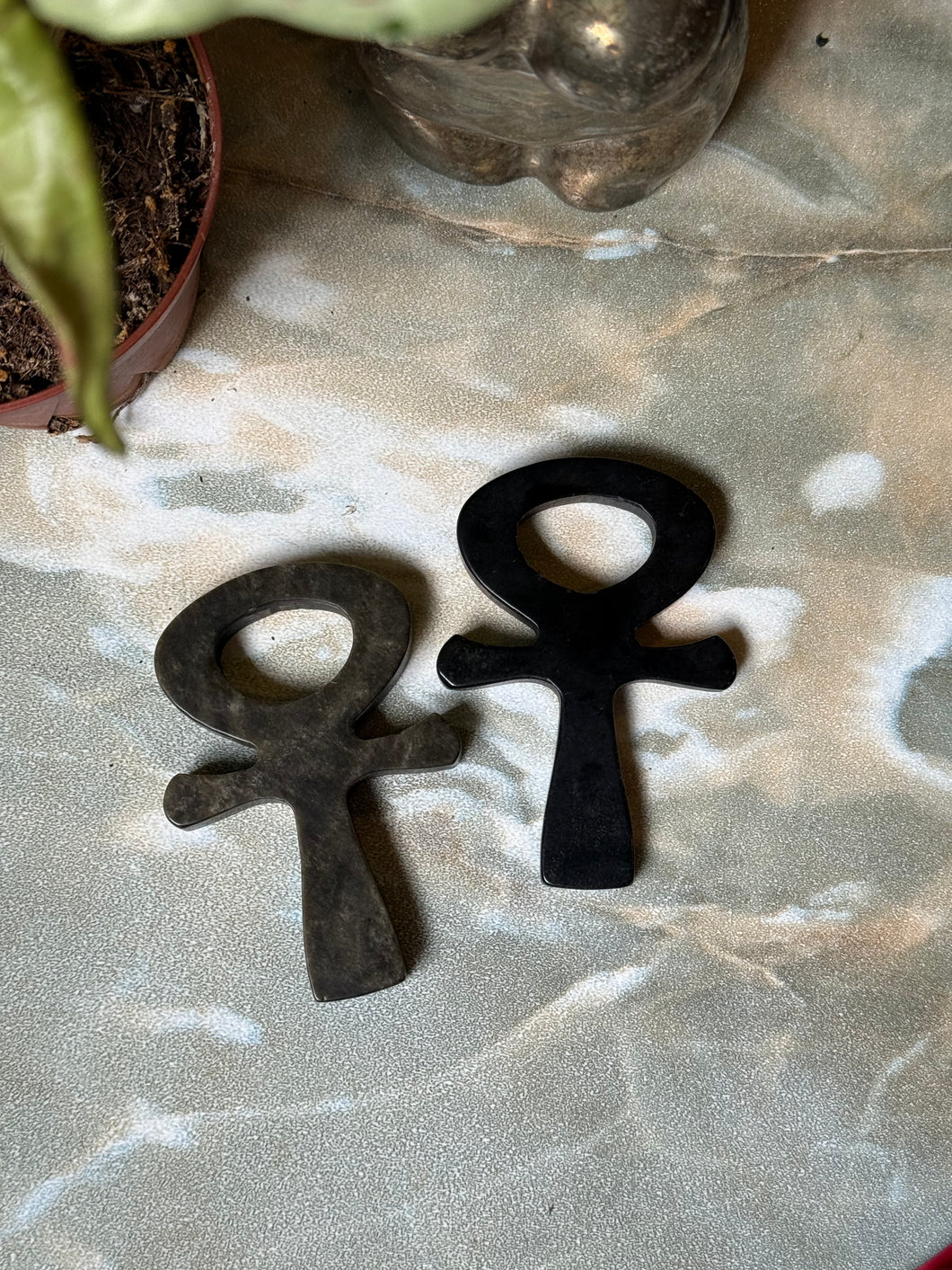 Obsidian Sheen Ankh Crystal Carving