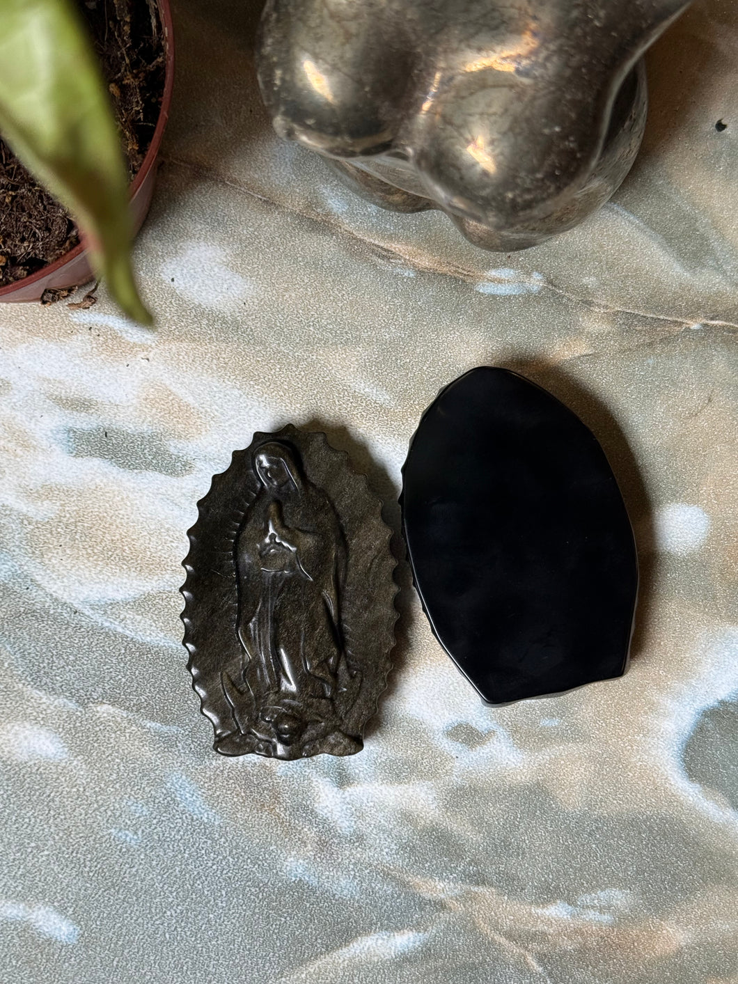 Black Obsidian Sheen Our Lady of Guadalupe Crystal Carving