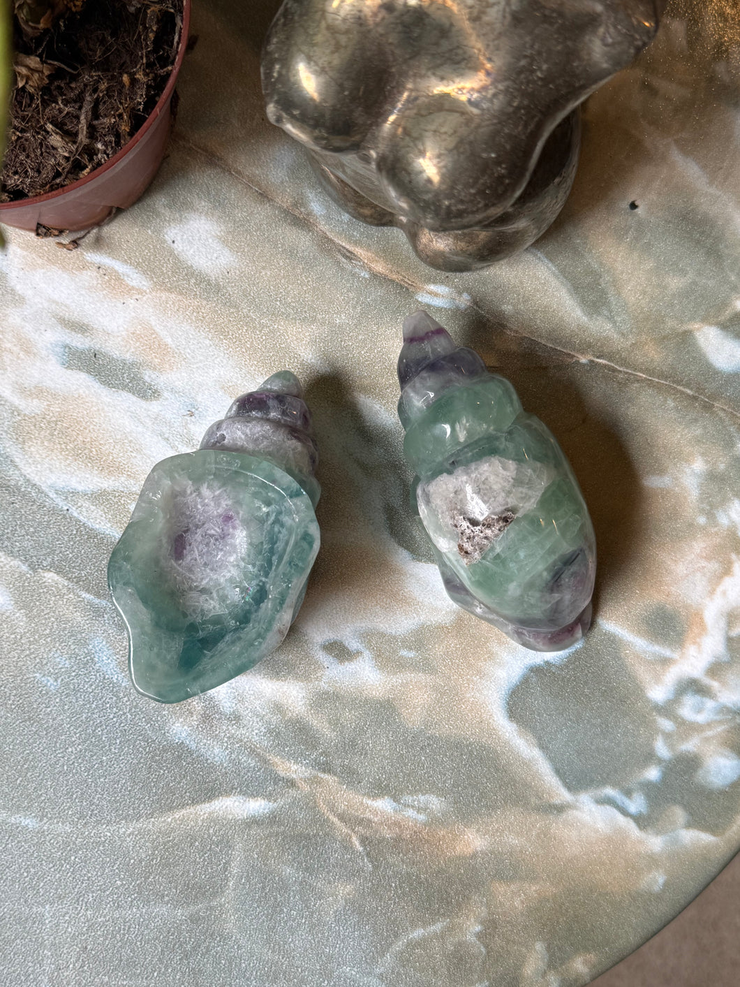 Fluorite Shell Crystal Bowl Carving
