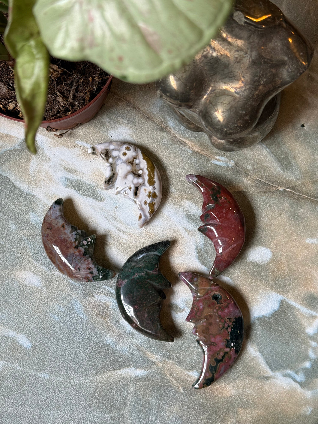 Ocean Jasper Moon Face Crystal Carving
