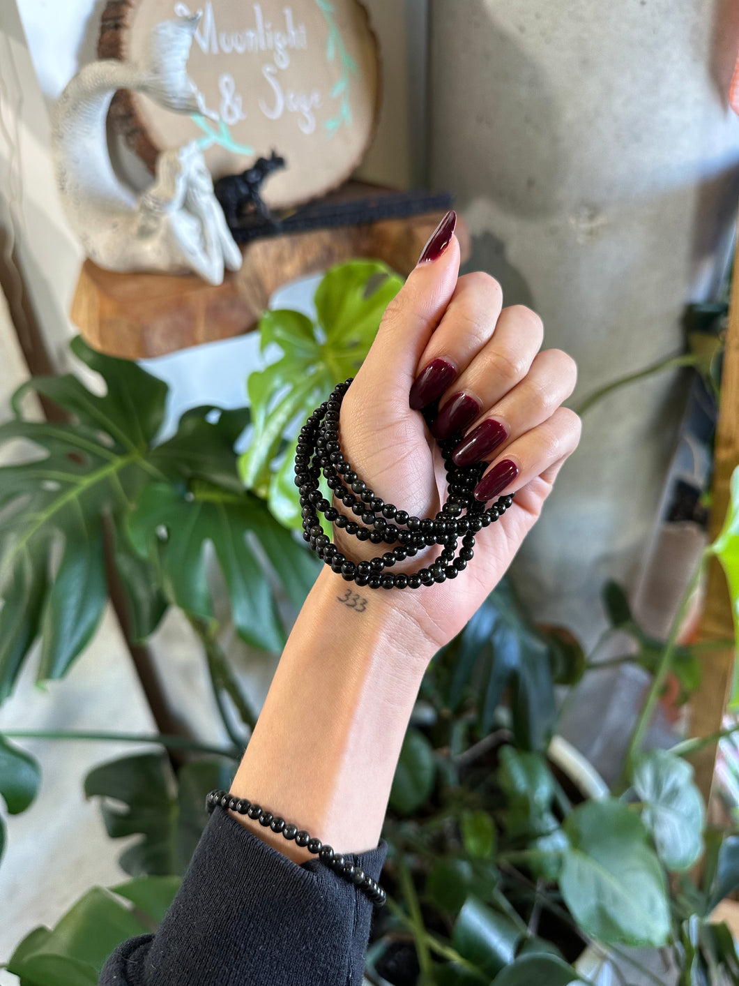 Black Obsidian Gemstone Bracelet - Small Beads