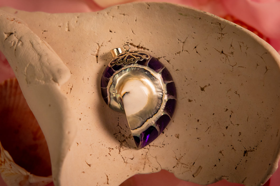 Large Silver and Purple Enchanted Vanessa Shell Necklace
