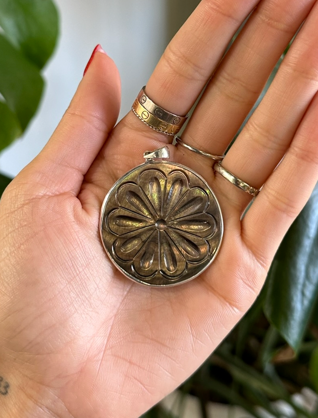 Round Flower Carving - Enchanted Into the Depths Siren Pendant Vanessa Necklace (ONLY 1 IN STOCK)