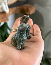 Load image into Gallery viewer, Moss Agate Wolf Crystal Carving
