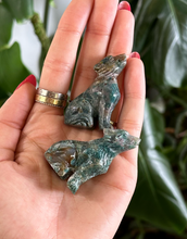 Load image into Gallery viewer, Moss Agate Wolf Crystal Carving
