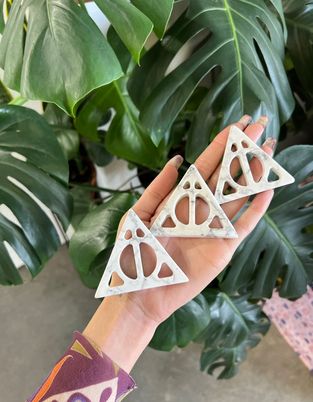 Howlite Deadly Hallows Symbol Crystal Carving - (LAST IN STOCK)