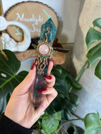 Rainbow Fluorite and Blue Apatite Crystal Wand with Rose Quartz - (ONLY 1 IN STOCK)1C