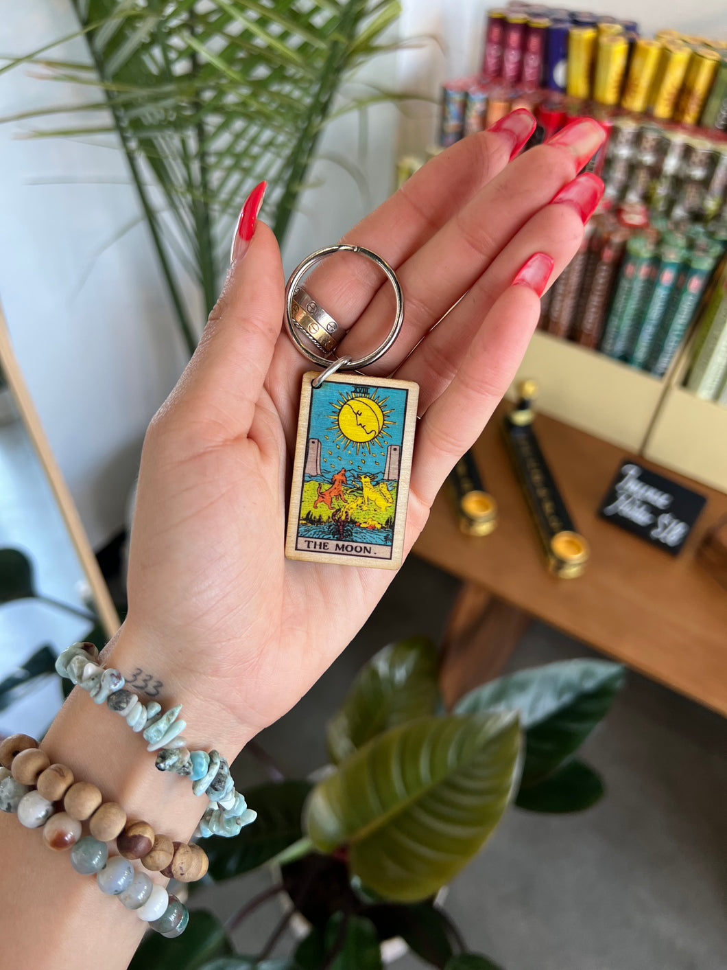 The Moon Tarot Card Wooden Keychain